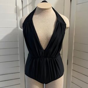 NWT Unique Vintage Black Halter Shirred Derek One Piece Swimsuit - XLarge